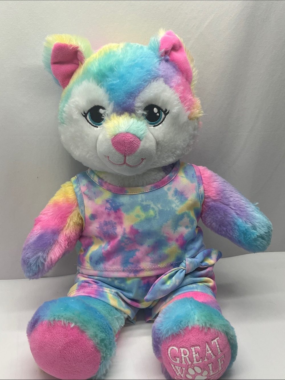 Build-A-Bear Multicolor Pastel Tie-Dye Plush Wolf - Picture 7 of 7